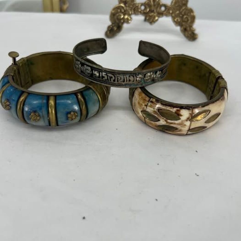 Vintage Brass and Mixed Media Bracelet Trio